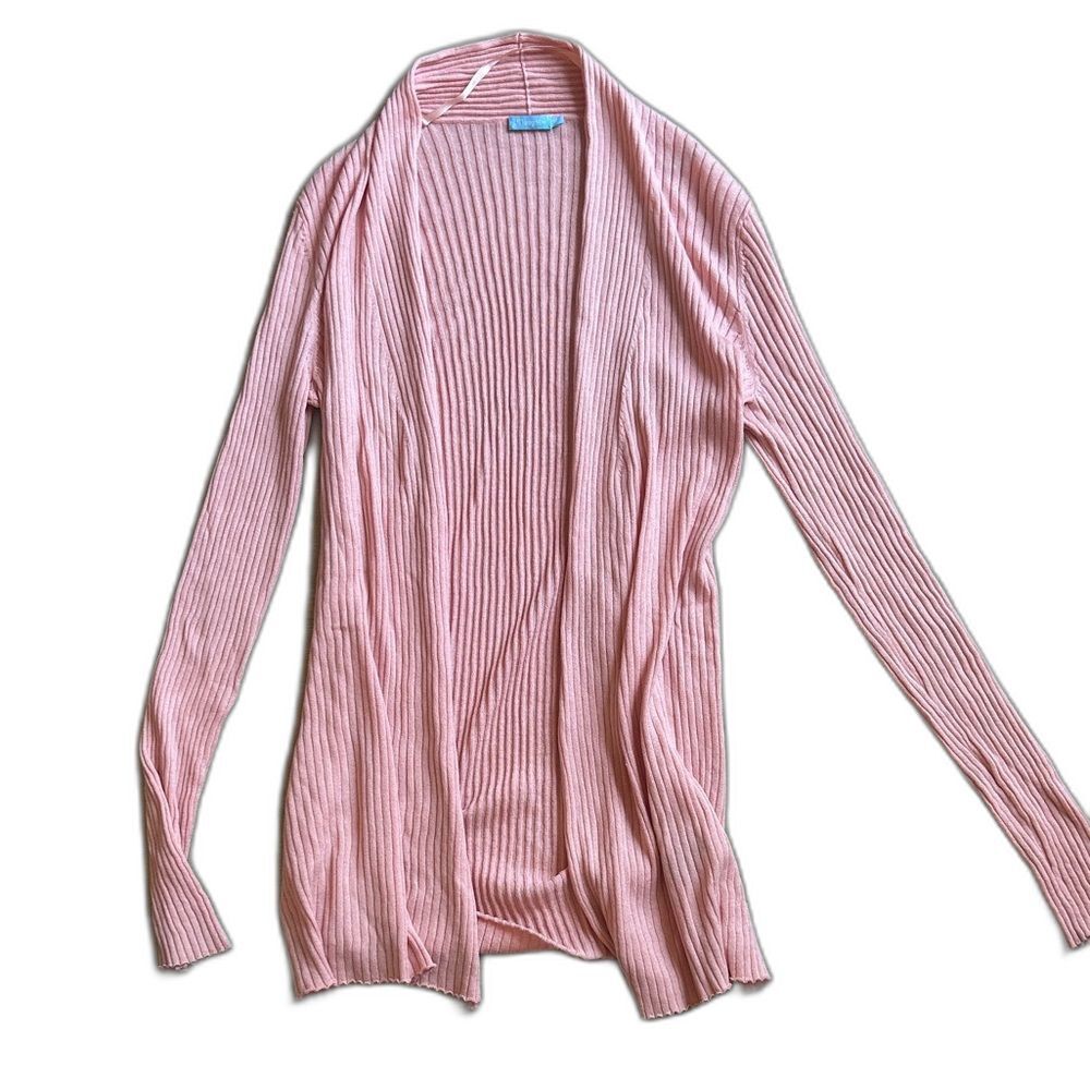 J. McLaughlin Pink Ribbed Open Front Cardigan Women's Long Sleeve Sweater